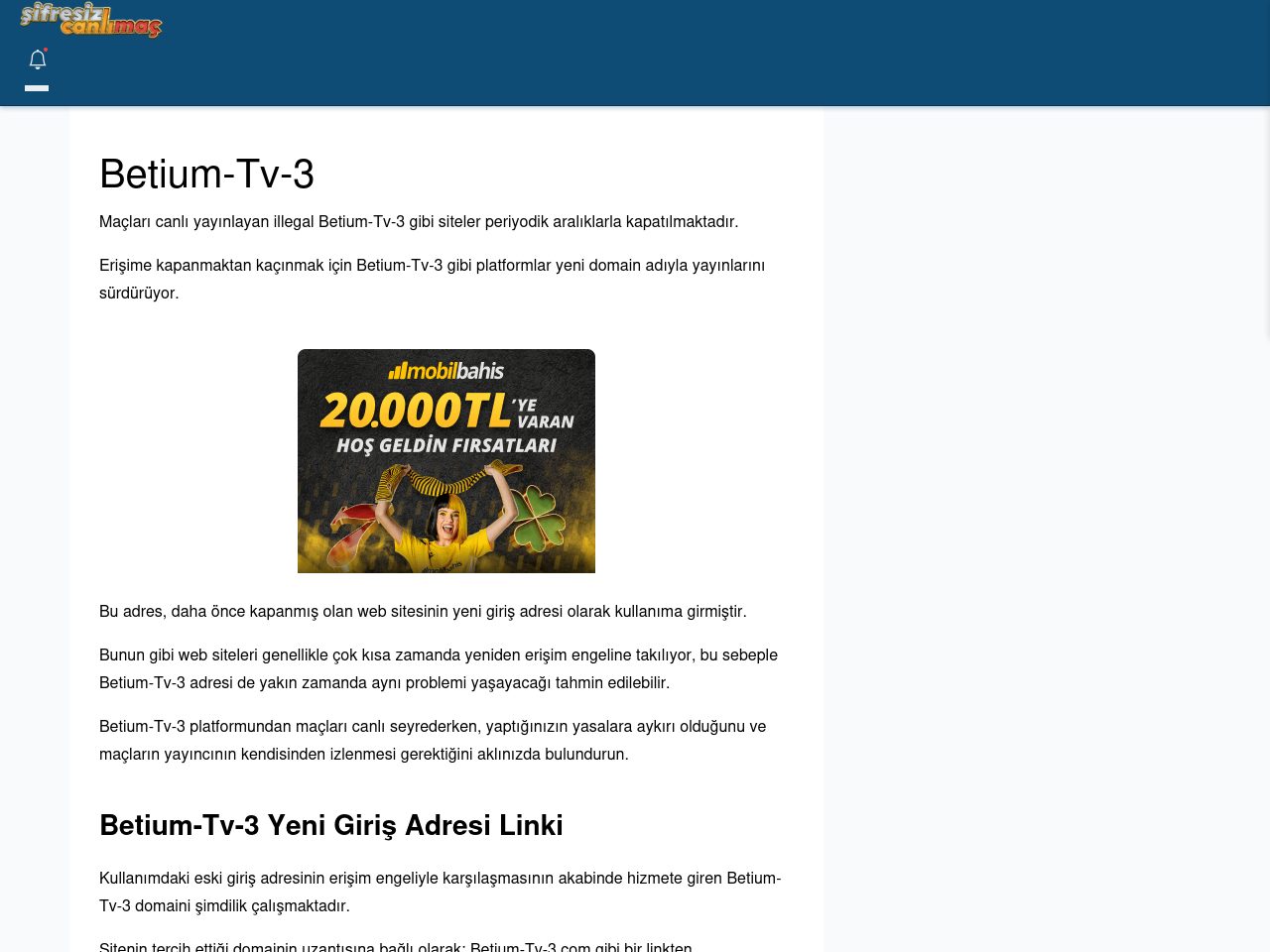 Betium-Tv-3 Canlı Maç İzle - Şifresiz canlı maç izle