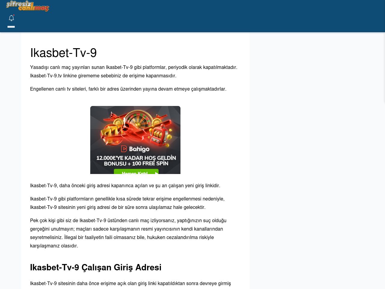 Ikasbet-Tv-9 Canlı Maç - Şifresiz canlı maç izle