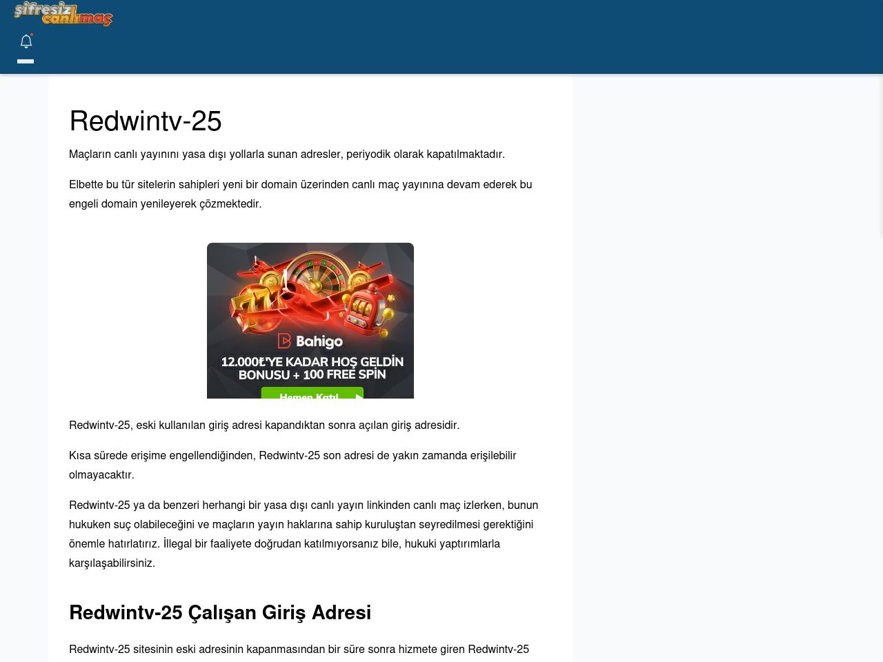 Redwintv-25 Güncel Giriş - Şifresiz canlı maç izle