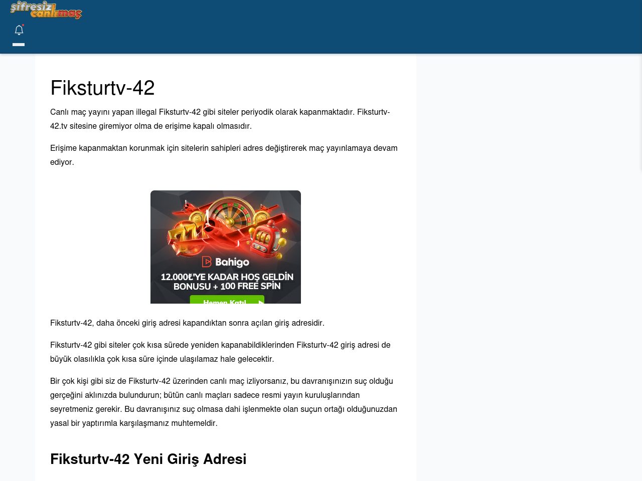 Fiksturtv-42 Güncel Giriş - Şifresiz canlı maç izle