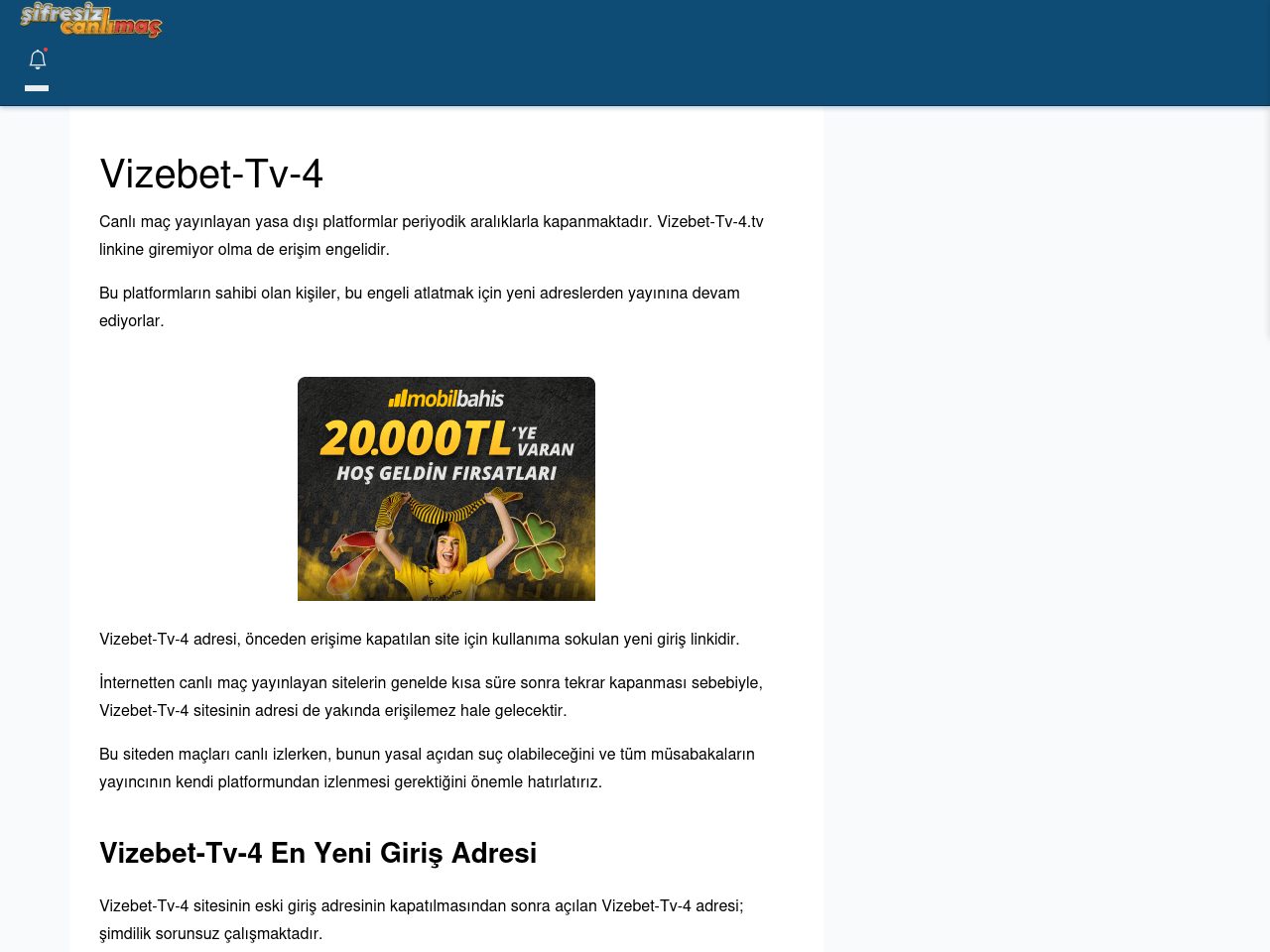 Vizebet-Tv-4 Maç İzle - Şifresiz canlı maç izle