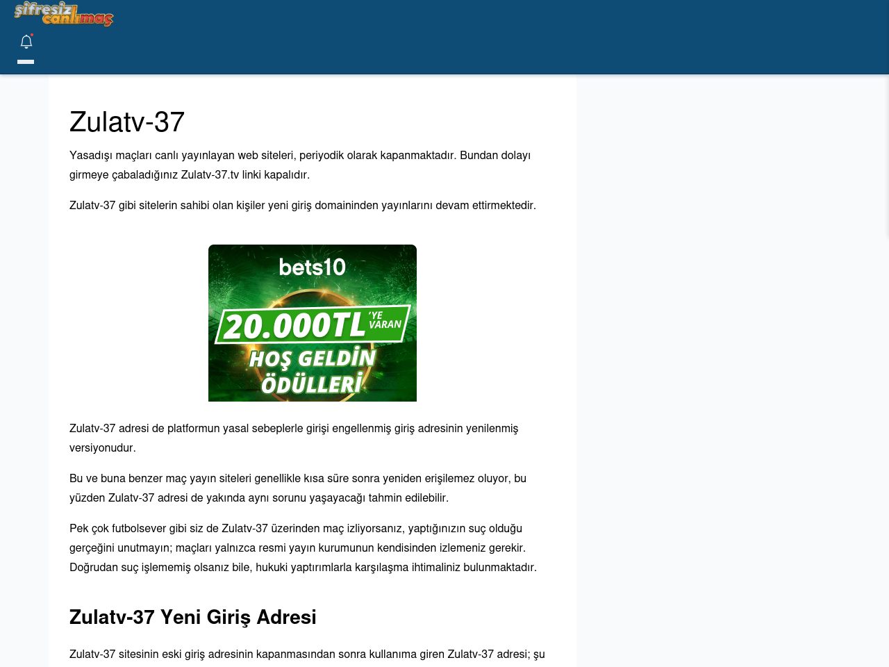 Zulatv-37 Giriş Linki - Şifresiz canlı maç izle