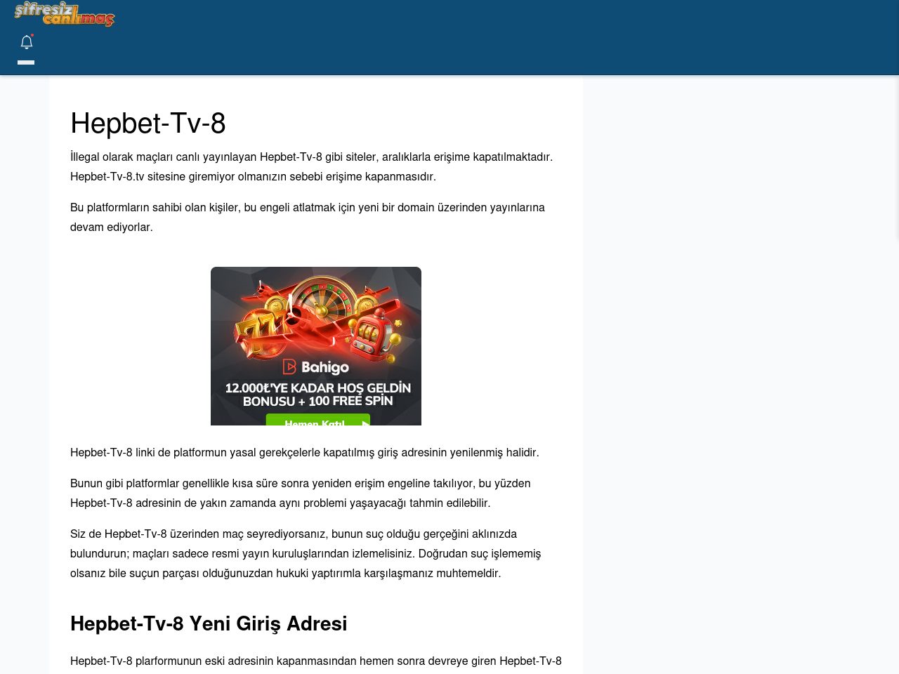 Hepbet-Tv-8 Canlı Maç - Şifresiz canlı maç izle