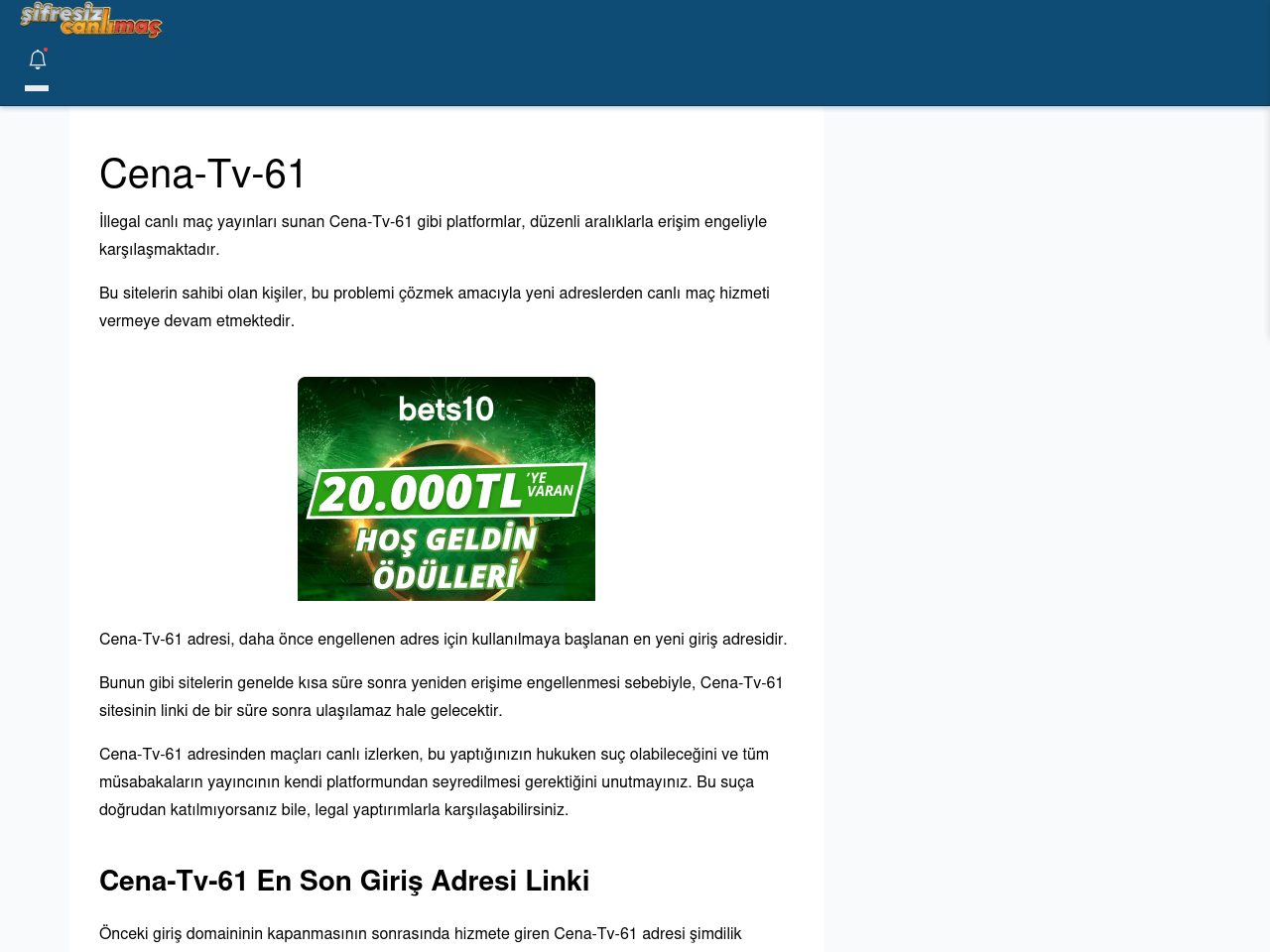 Cena-Tv-61 Giriş Linki - Şifresiz canlı maç izle