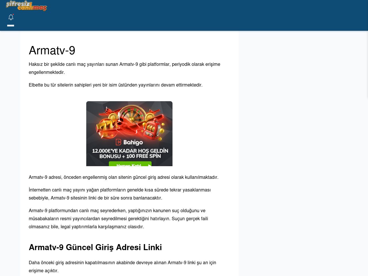 Armatv-9 Giriş Linki - Şifresiz canlı maç izle