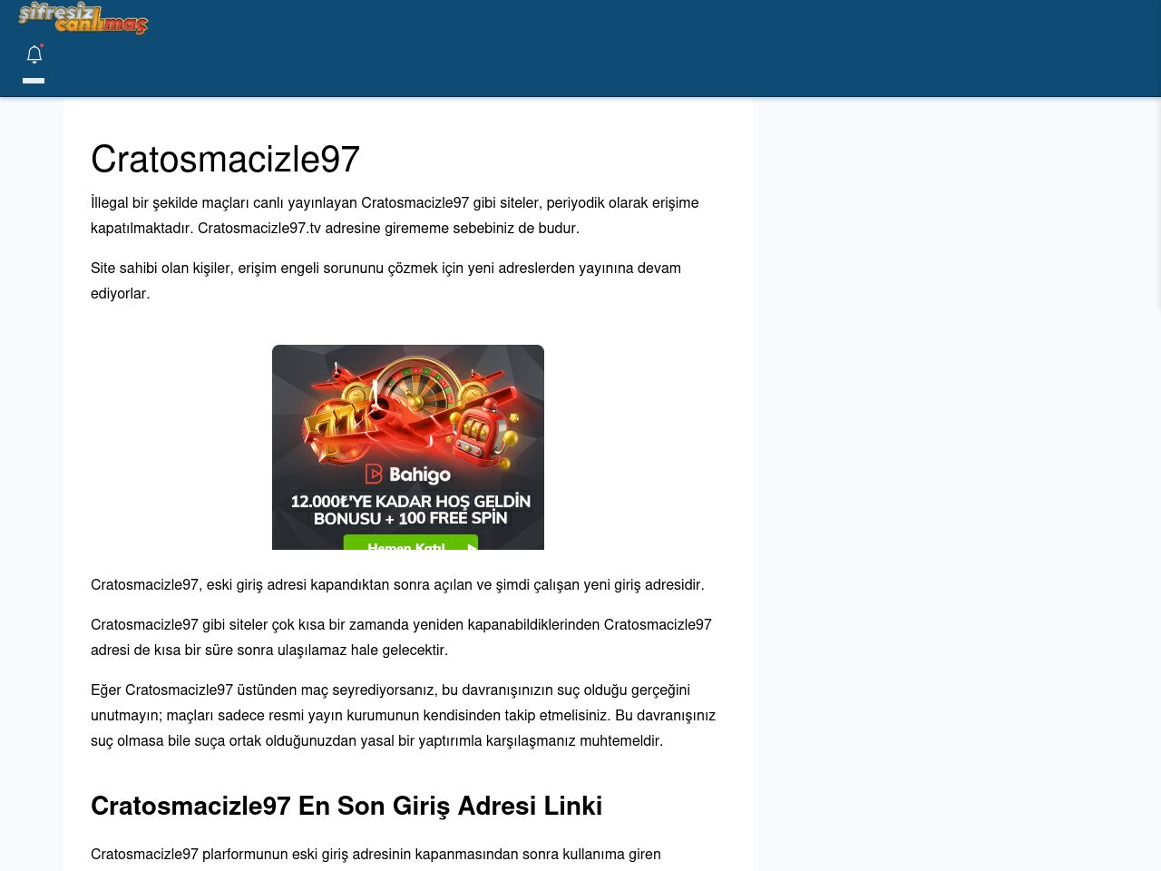 Cratosmacizle97 Canlı Maç İzle - Şifresiz canlı maç izle