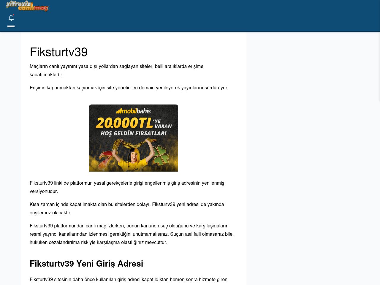 Fiksturtv39 Canlı Maç - Şifresiz canlı maç izle