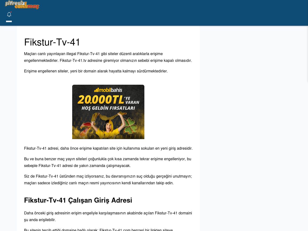 Fikstur-Tv-41 Maç İzle - Şifresiz canlı maç izle