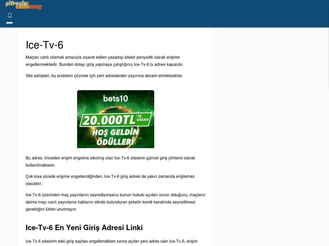 Ice-Tv-6 Canlı Maç İzle - Şifresiz canlı maç izle