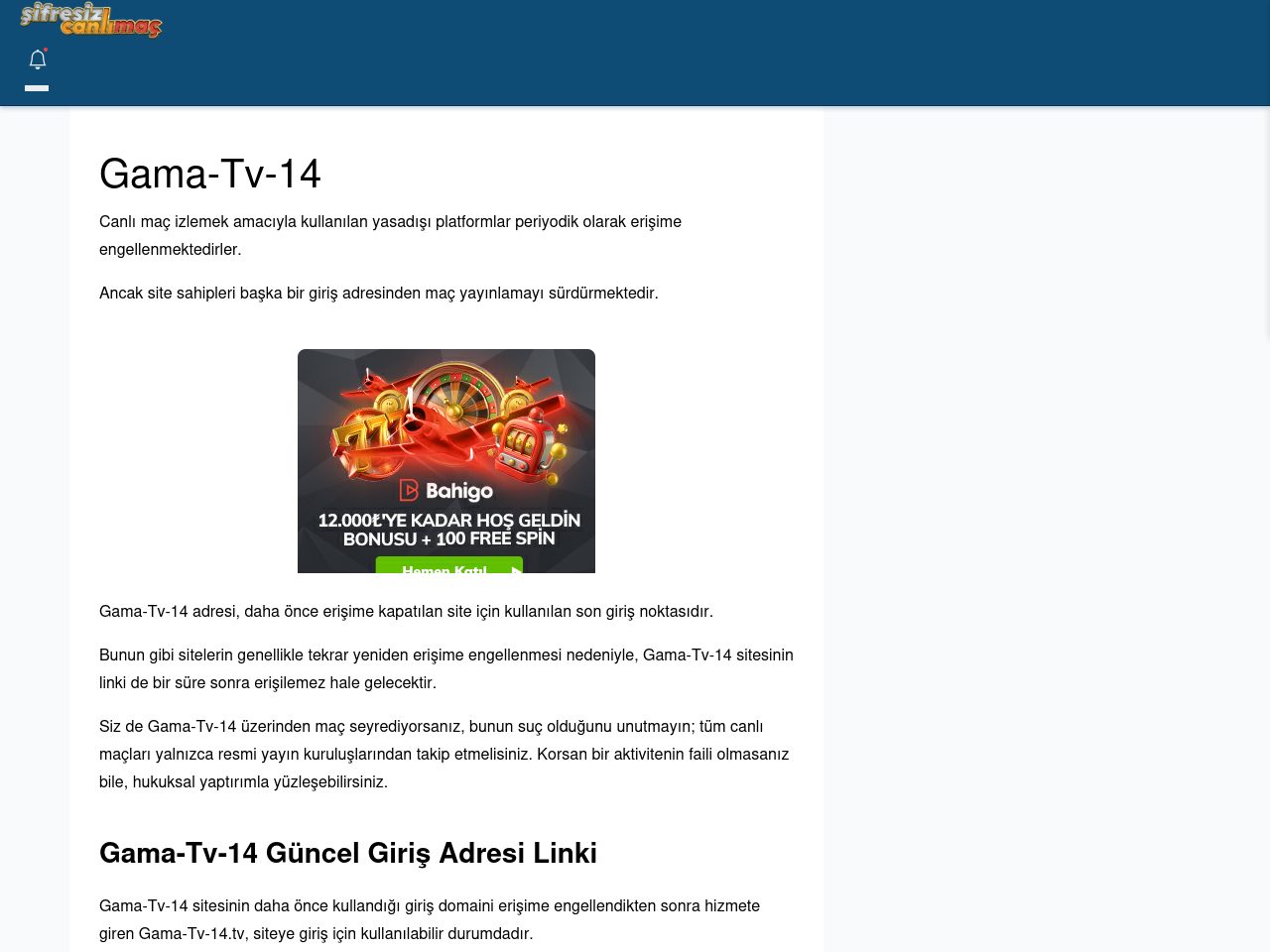 Gama-Tv-14 Güncel Giriş - Şifresiz canlı maç izle