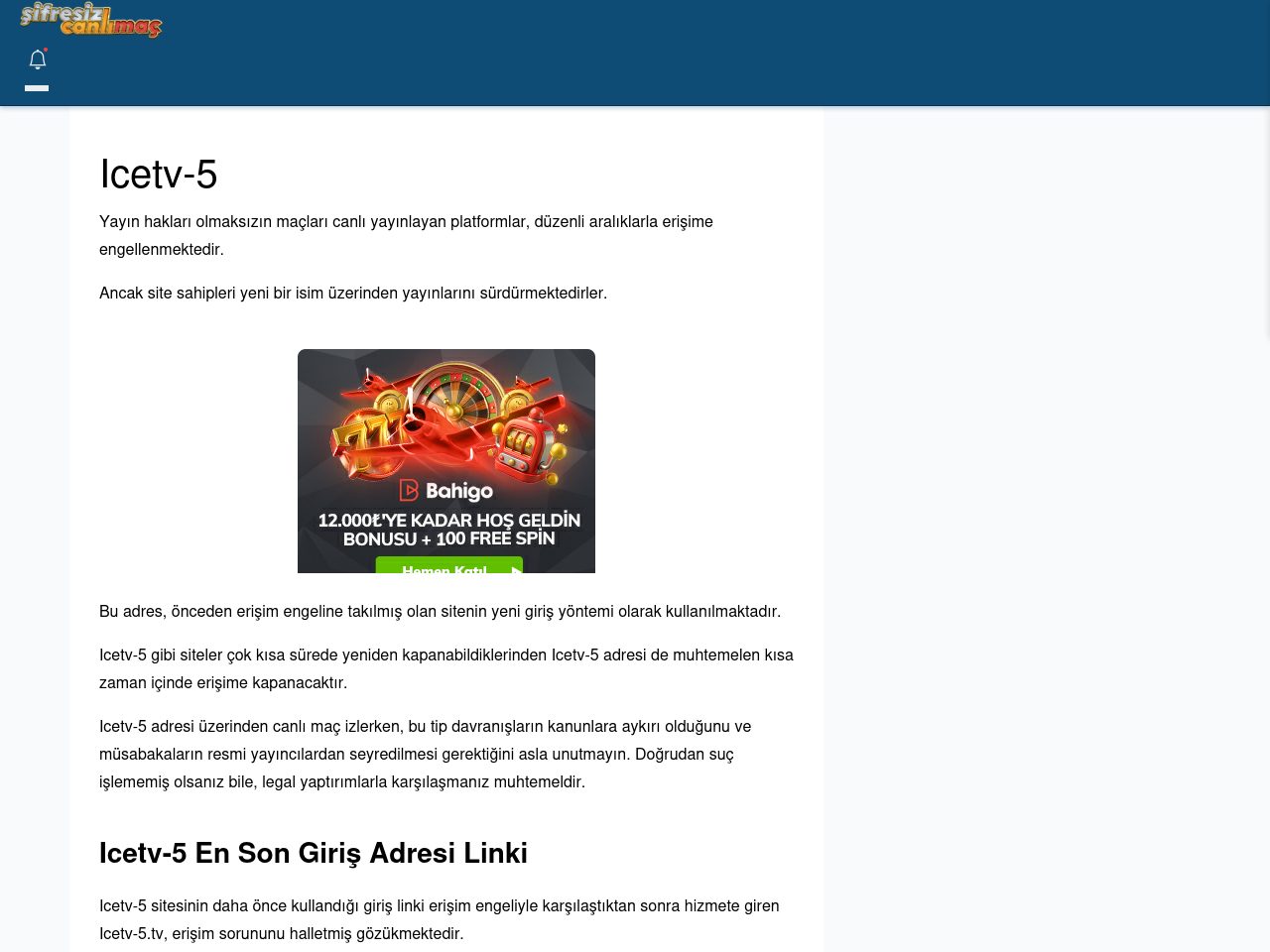 Icetv-5 Güncel Giriş - Şifresiz canlı maç izle