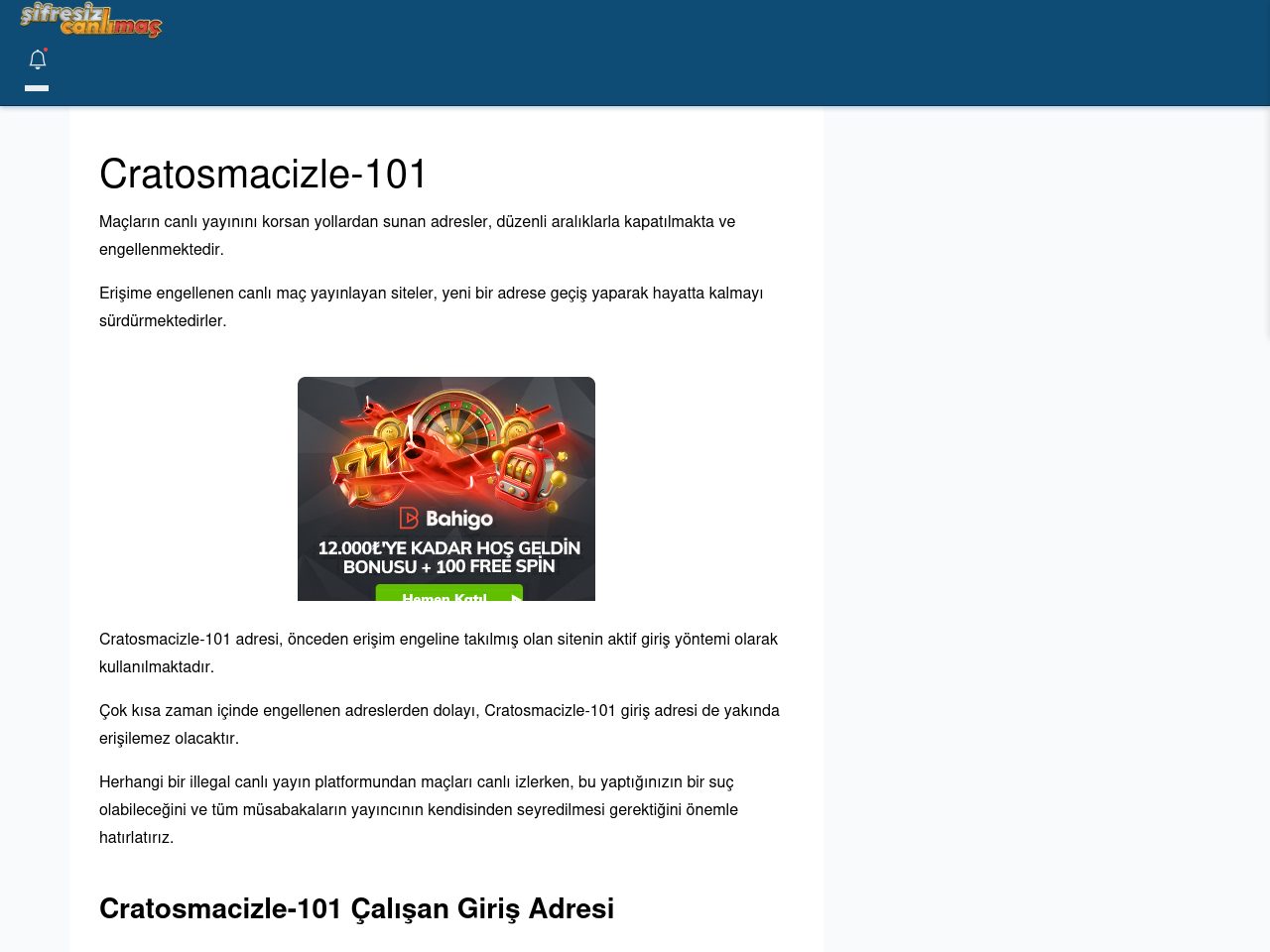 Cratosmacizle-101 Maç İzle - Şifresiz canlı maç izle