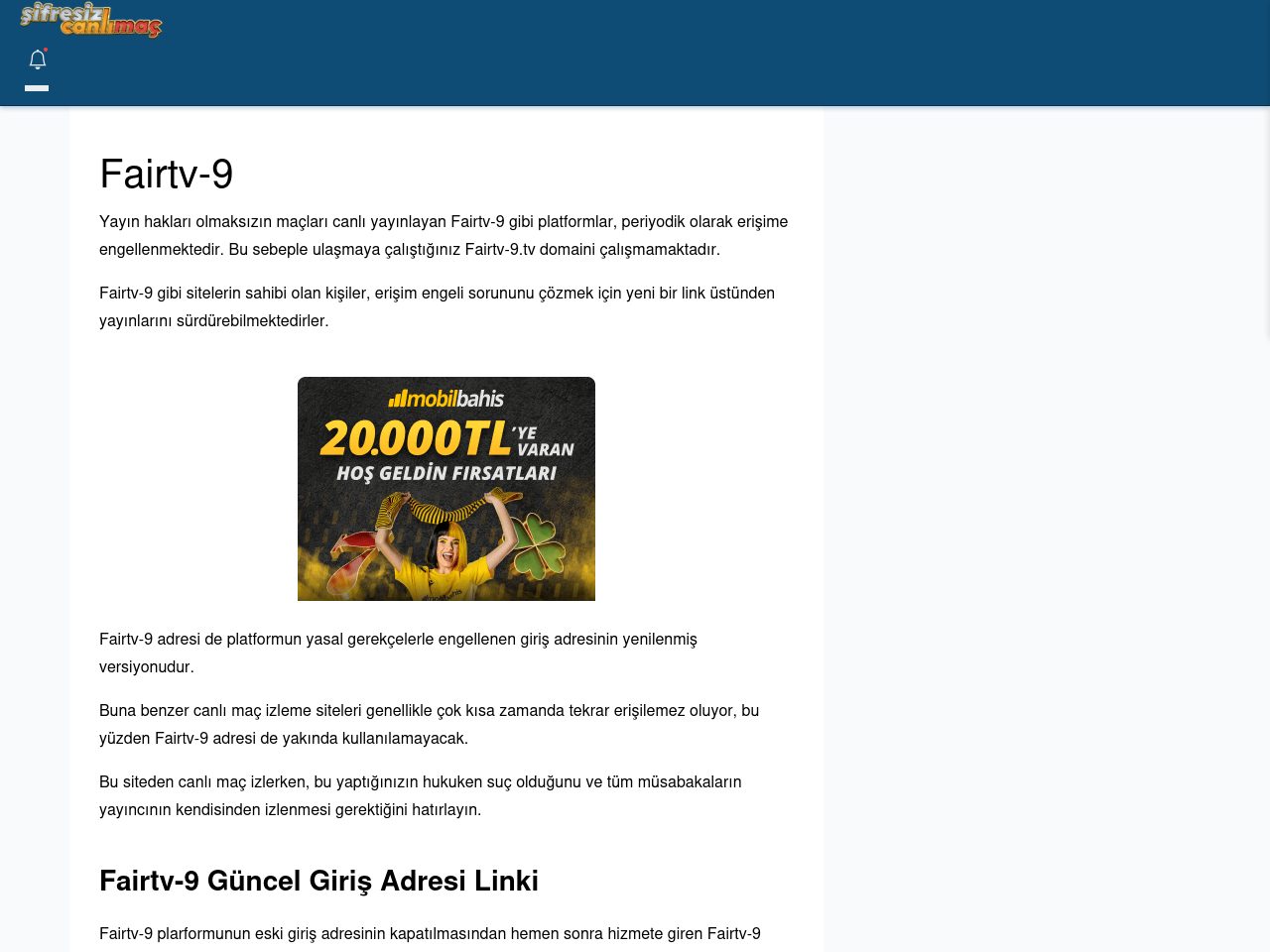 Fairtv-9 Giriş Linki - Şifresiz canlı maç izle