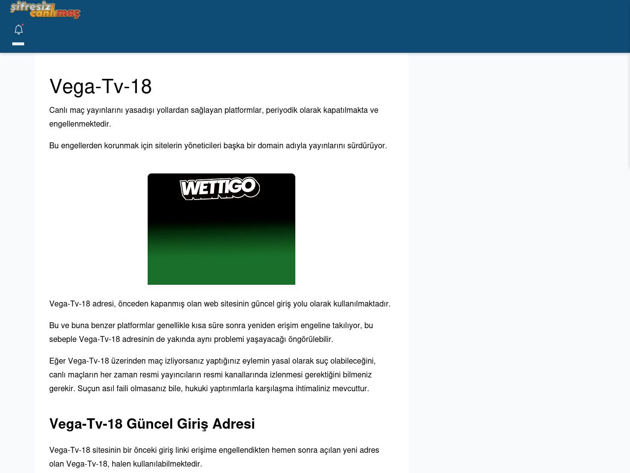 Vega-Tv-18 Canlı Maç - Şifresiz canlı maç izle