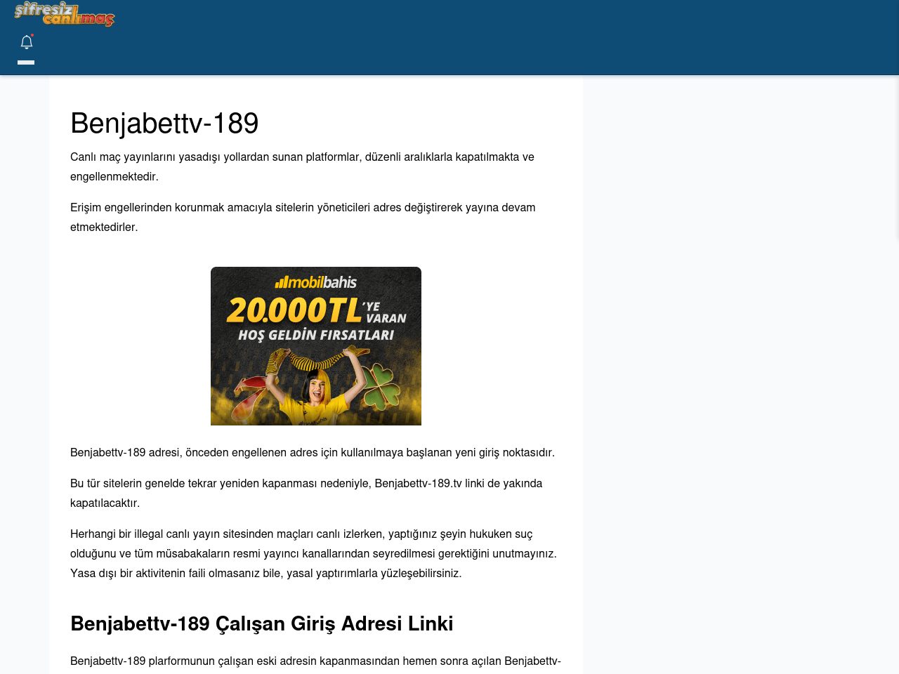 Benjabettv-189 Maç İzle - Şifresiz canlı maç izle