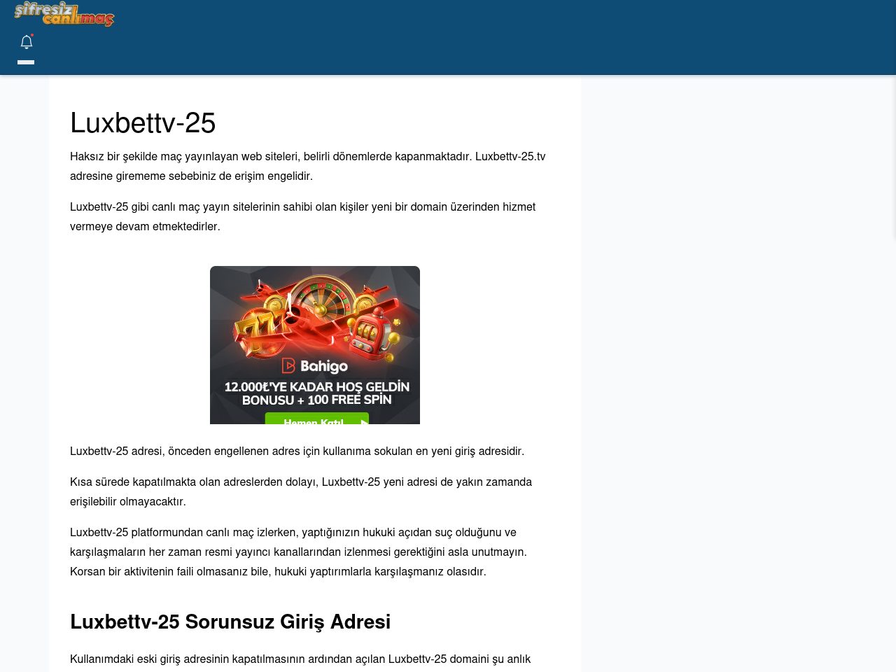Luxbettv-25 Güncel Giriş - Şifresiz canlı maç izle