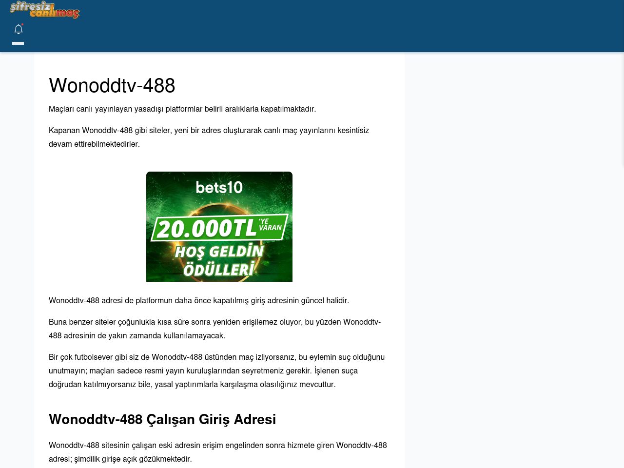 Wonoddtv-488 Canlı Maç İzle - Şifresiz canlı maç izle