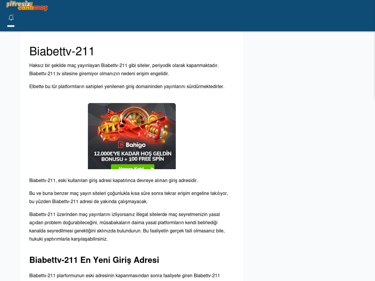 Biabettv-211 Güncel Giriş - Şifresiz canlı maç izle