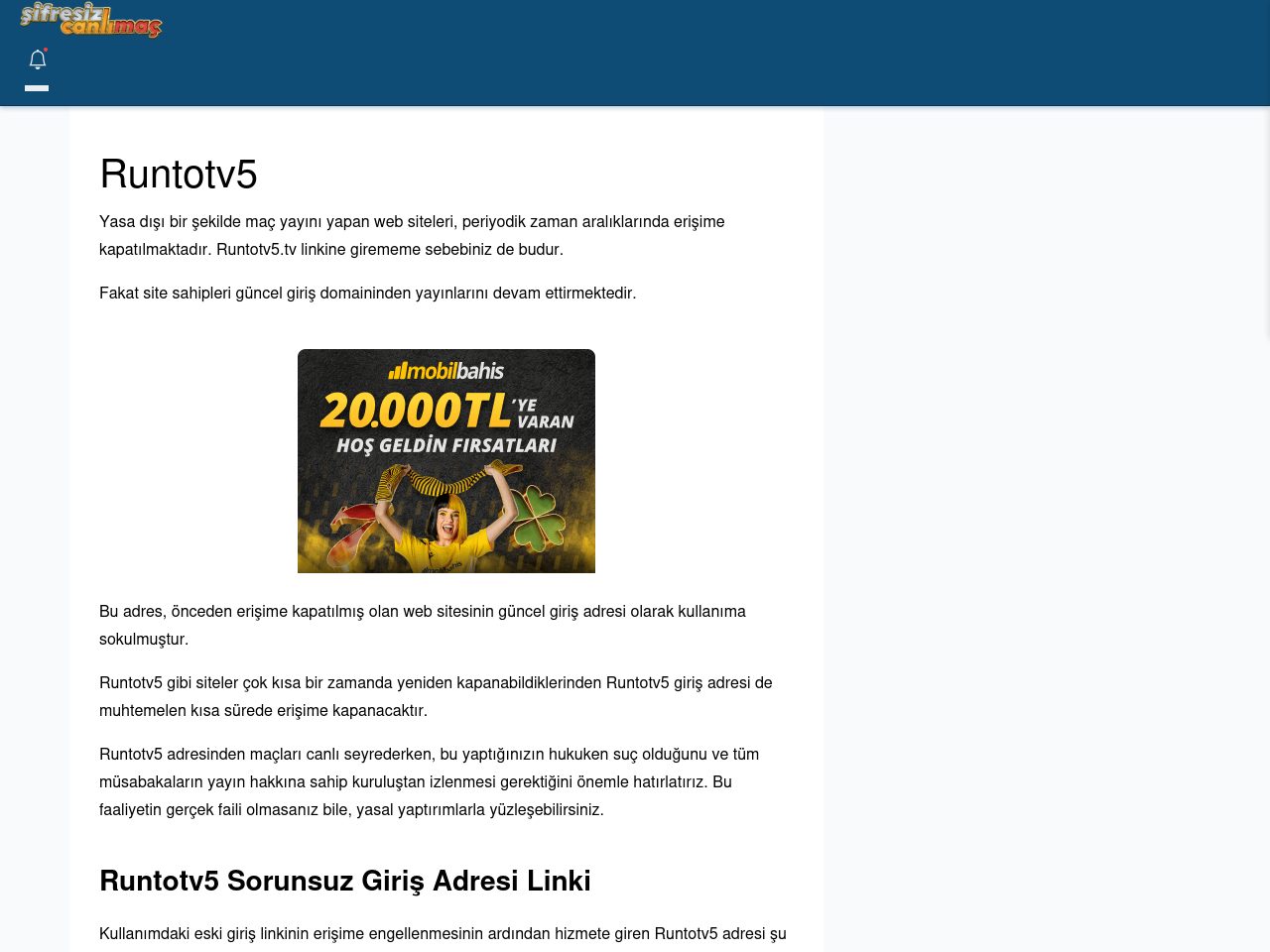 Runtotv5 Canlı Maç - Şifresiz canlı maç izle