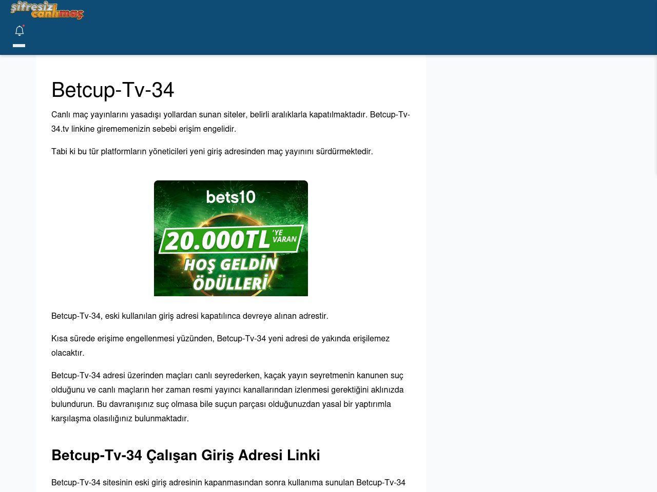 Betcup-Tv-34 Giriş Linki - Şifresiz canlı maç izle