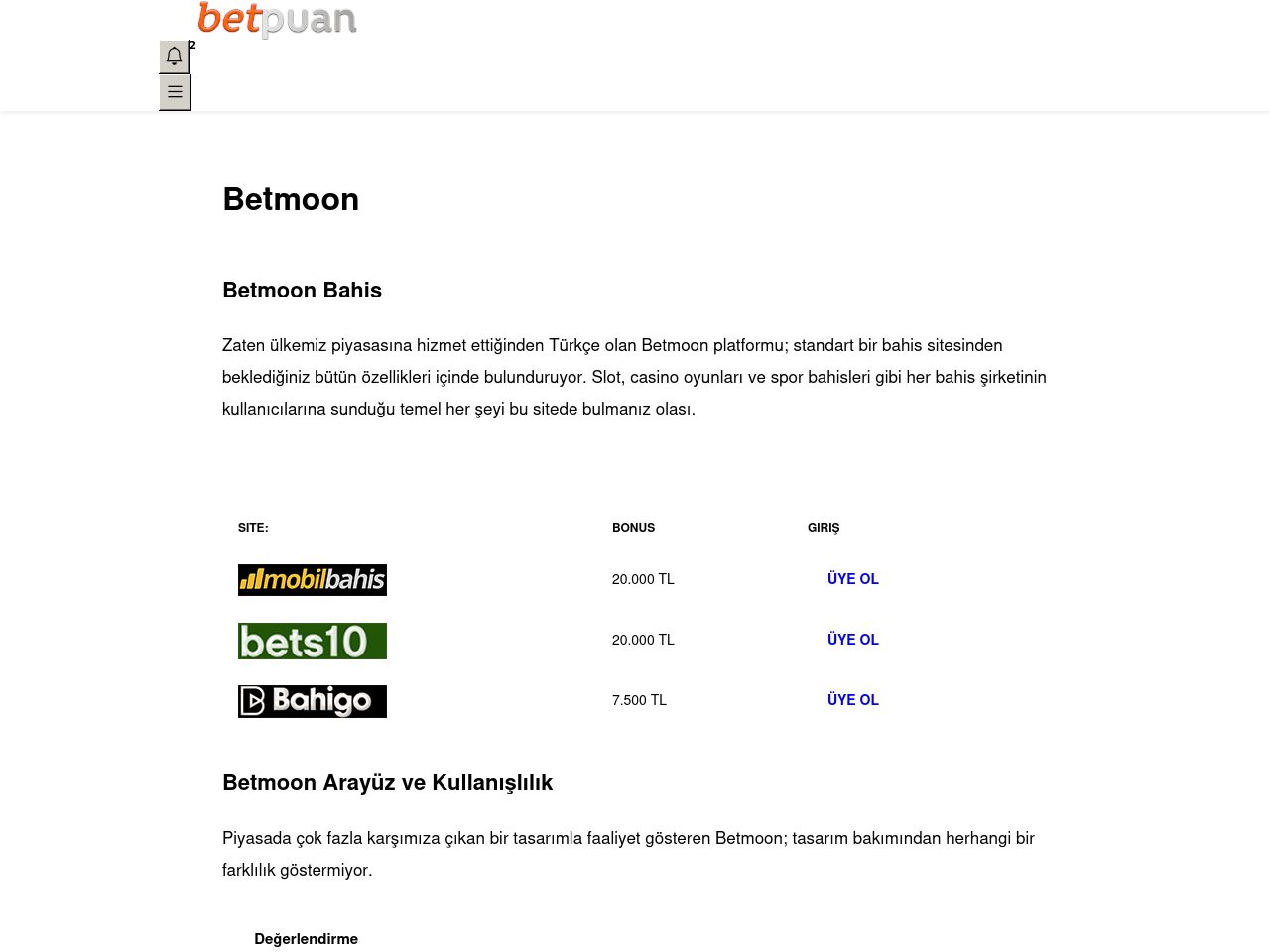 Betmoon Bahis Ayrıntılı İnceleme