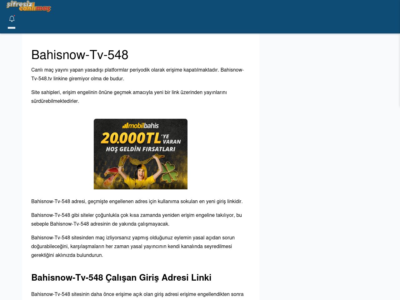 Bahisnow-Tv-548 Giriş Linki - Şifresiz canlı maç izle