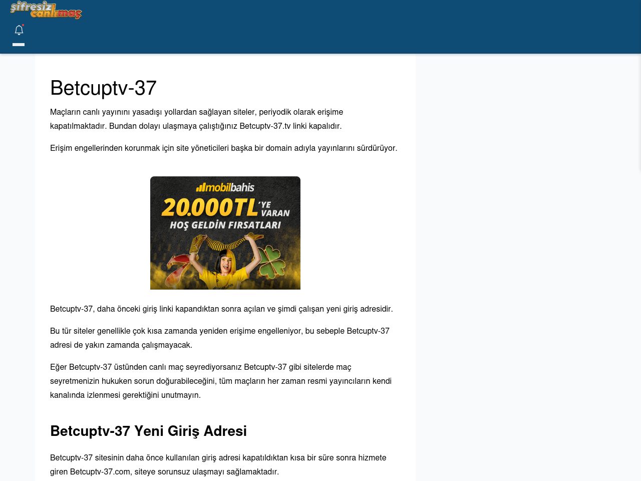 Betcuptv-37 Güncel Giriş - Şifresiz canlı maç izle