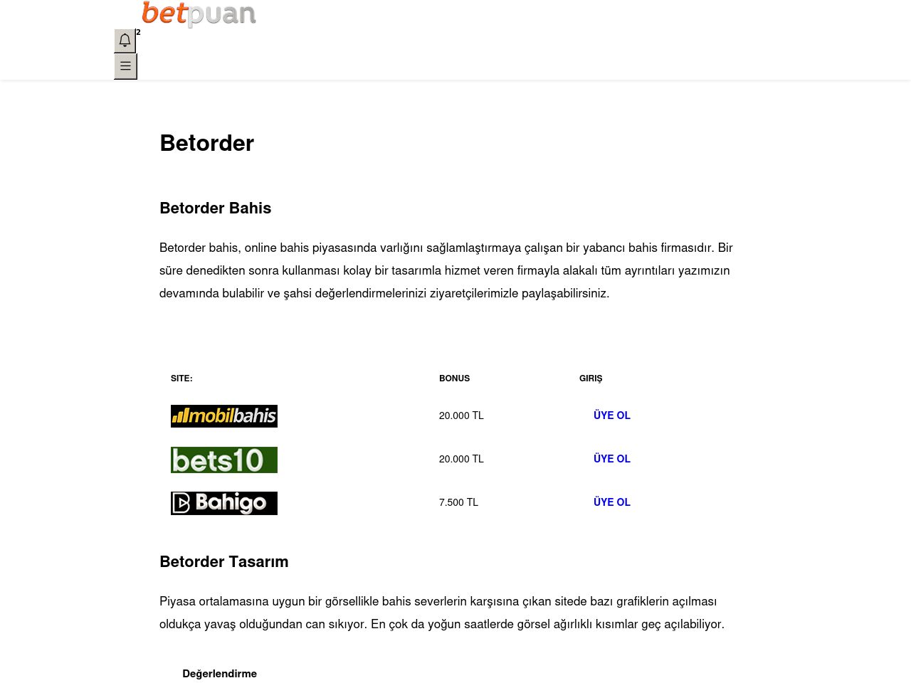 Betorder Bahis Ayrıntılı İnceleme
