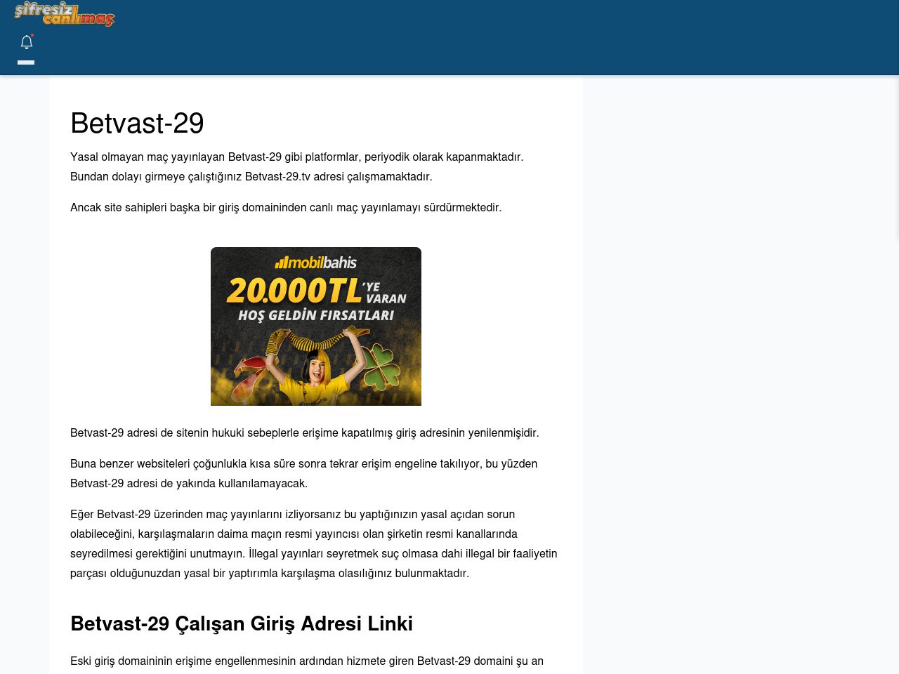 Betvast-29 Canlı Maç - Şifresiz canlı maç izle