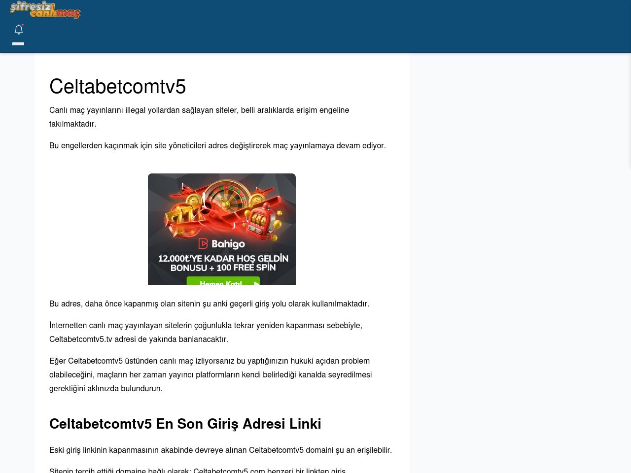 Celtabetcomtv5 Canlı Maç - Şifresiz canlı maç izle