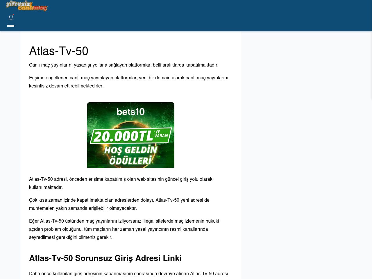 Atlas-Tv-50 Güncel Giriş - Şifresiz canlı maç izle