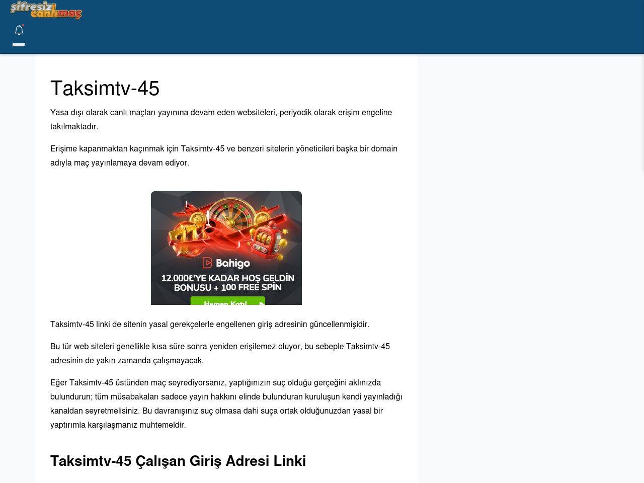 Taksimtv-45 Canlı Maç İzle - Şifresiz canlı maç izle