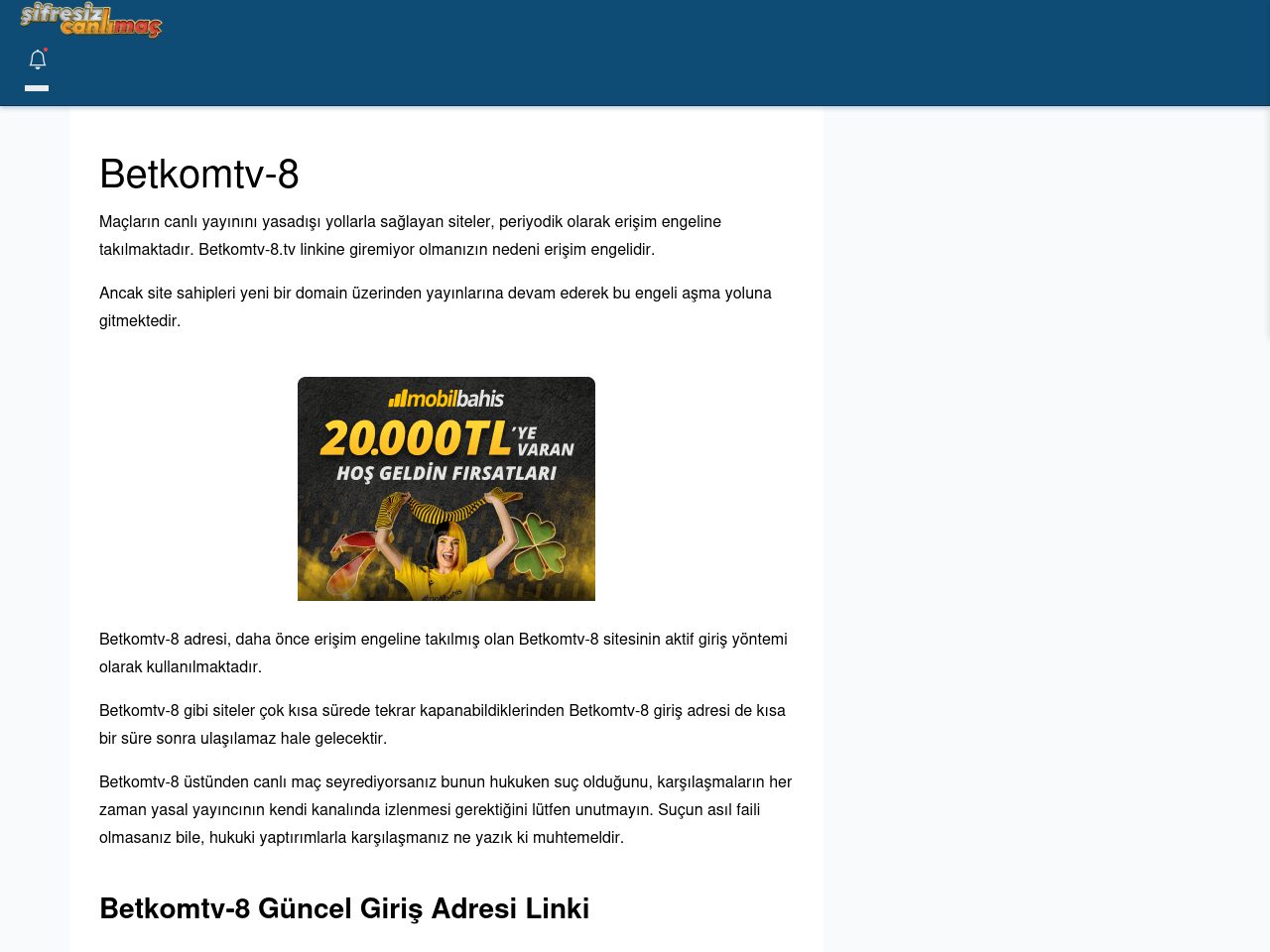 Betkomtv-8 Canlı Maç - Şifresiz canlı maç izle