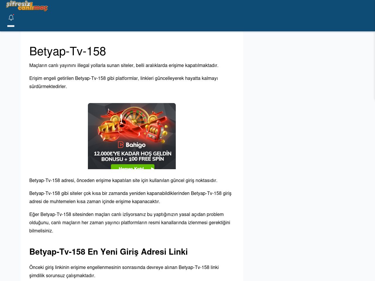 Betyap-Tv-158 Güncel Giriş - Şifresiz canlı maç izle