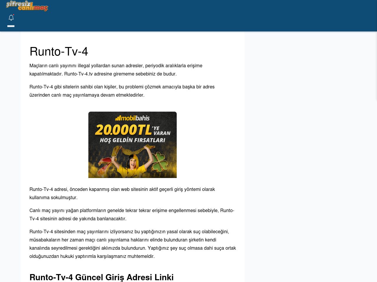 Runto-Tv-4 Canlı Maç - Şifresiz canlı maç izle