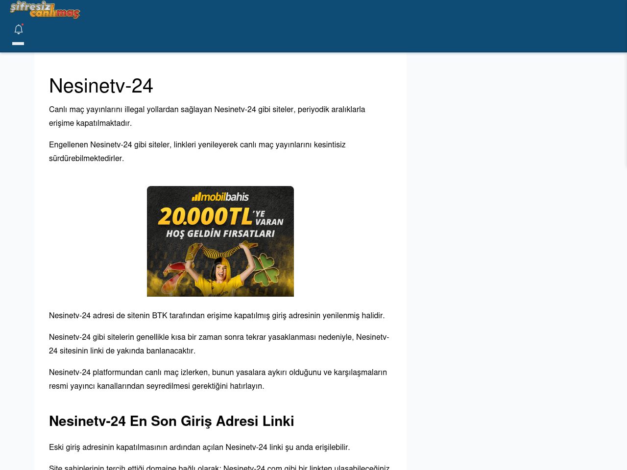 Nesinetv-24 Maç İzle - Şifresiz canlı maç izle