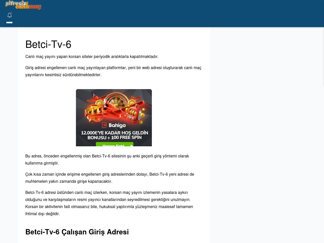 Betci-Tv-6 Güncel Giriş - Şifresiz canlı maç izle