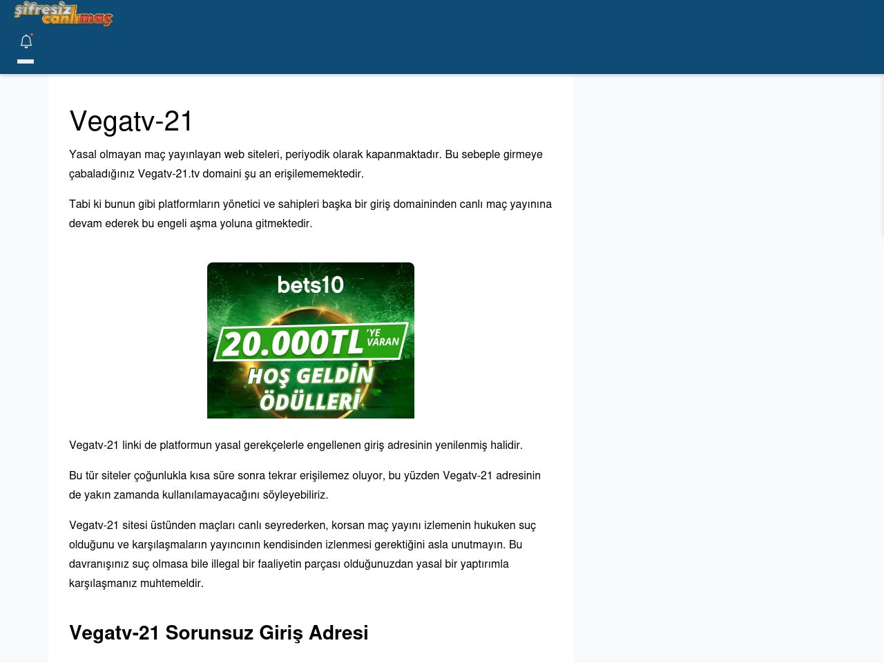 Vegatv-21 Giriş Linki - Şifresiz canlı maç izle