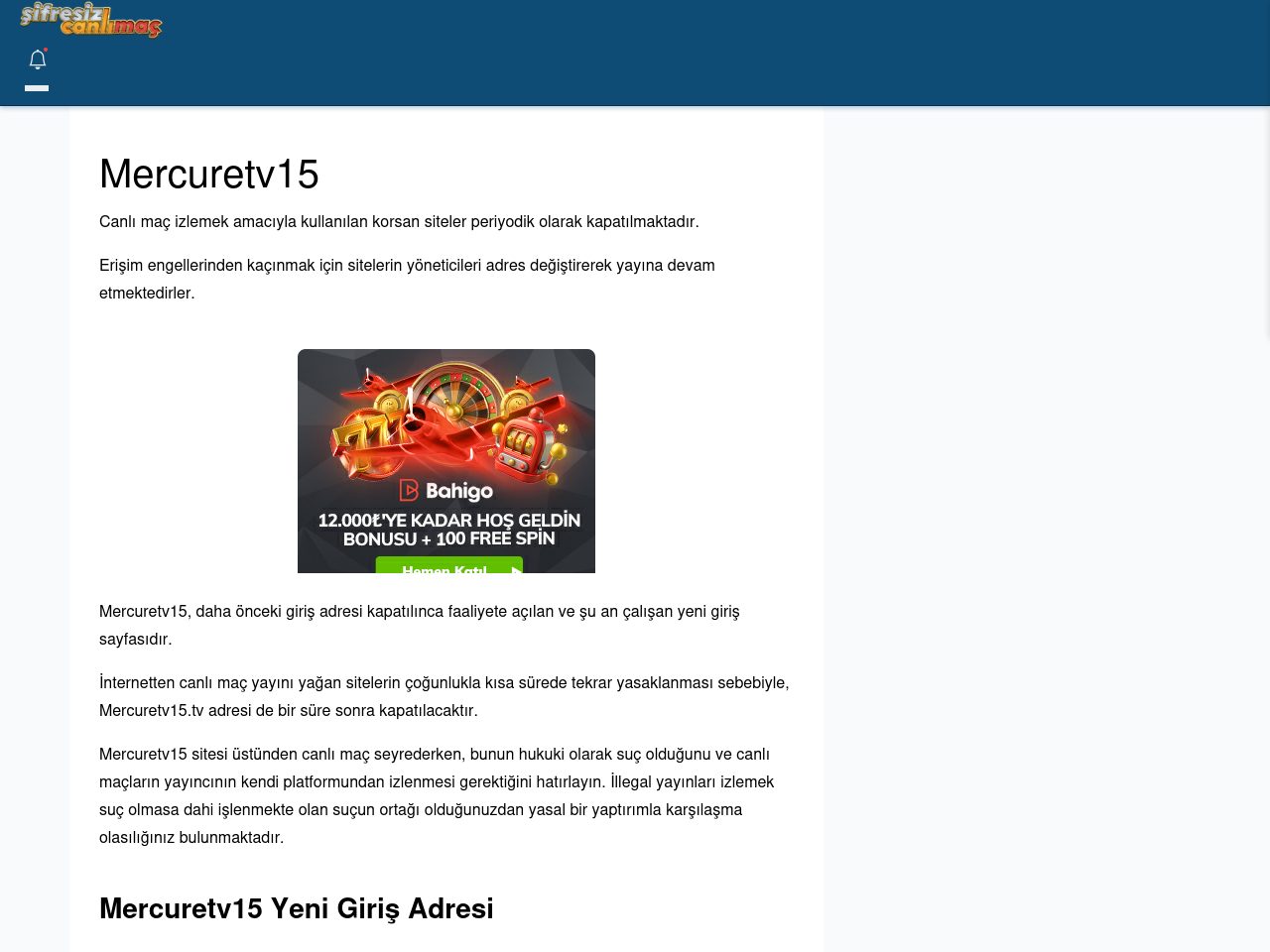 Mercuretv15 Giriş Linki - Şifresiz canlı maç izle
