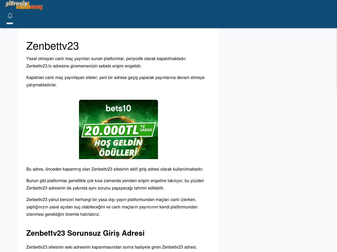 Zenbettv23 Güncel Giriş - Şifresiz canlı maç izle