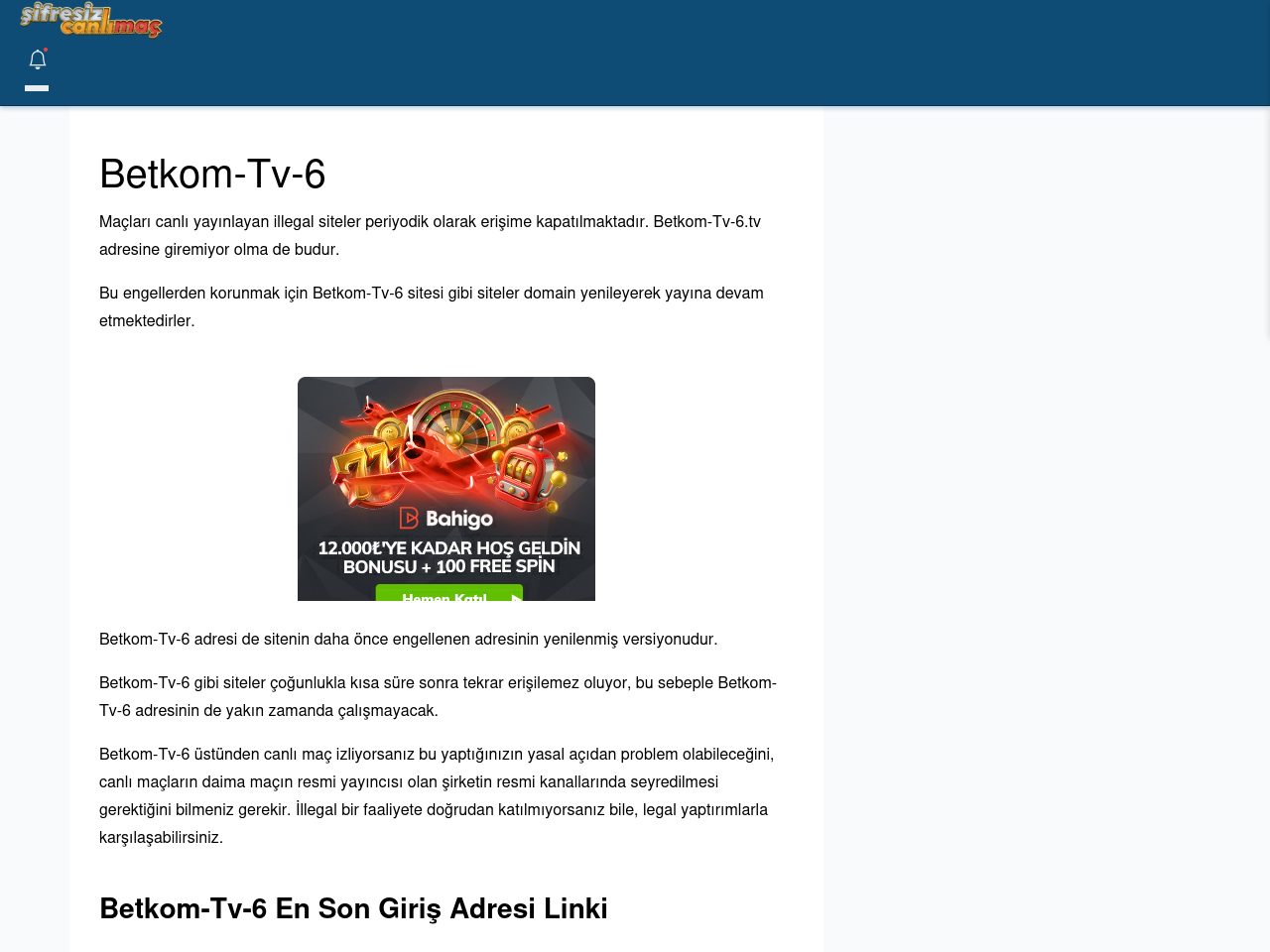 Betkom-Tv-6 Giriş Linki - Şifresiz canlı maç izle