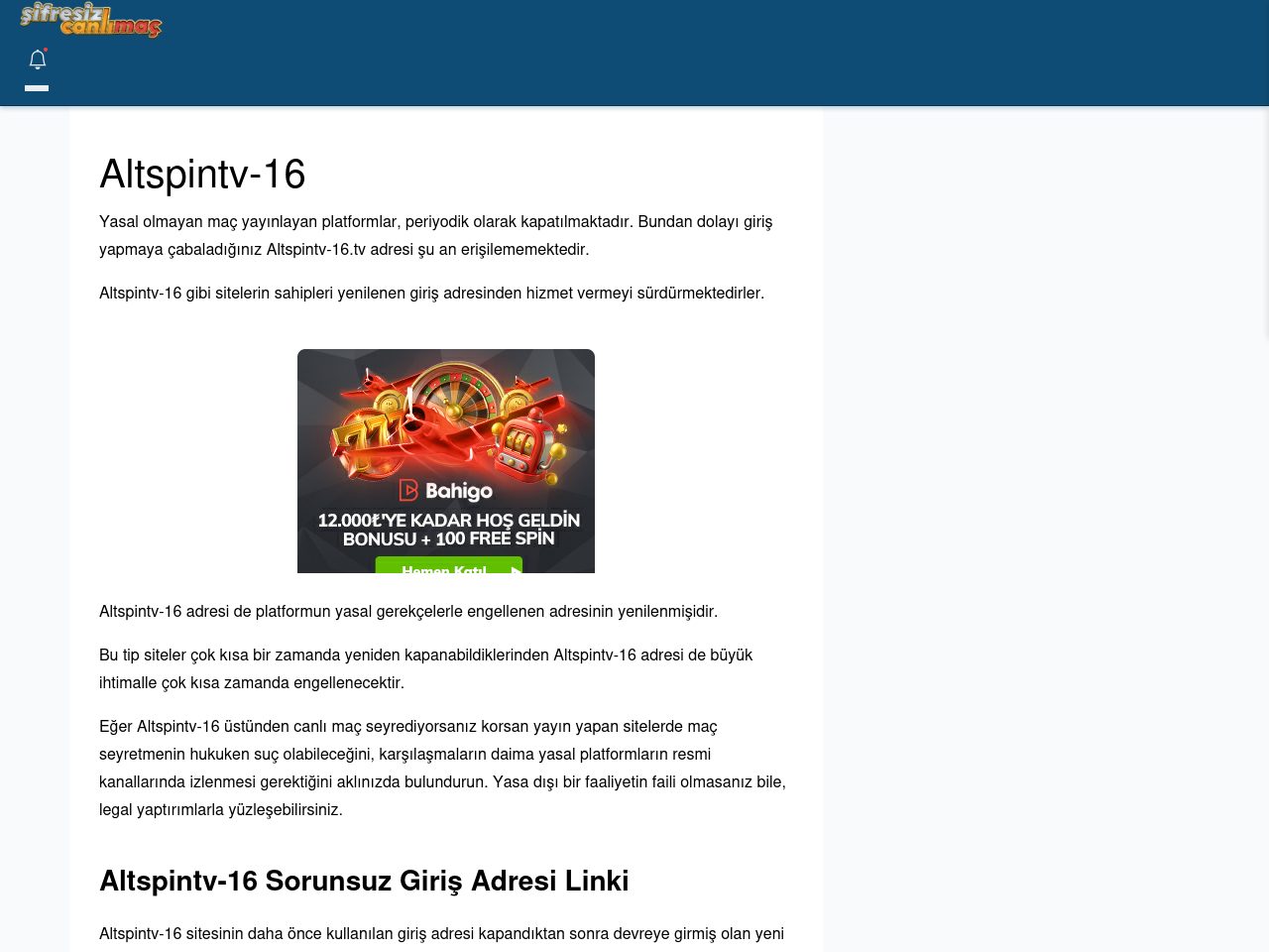 Altspintv-16 Maç İzle - Şifresiz canlı maç izle