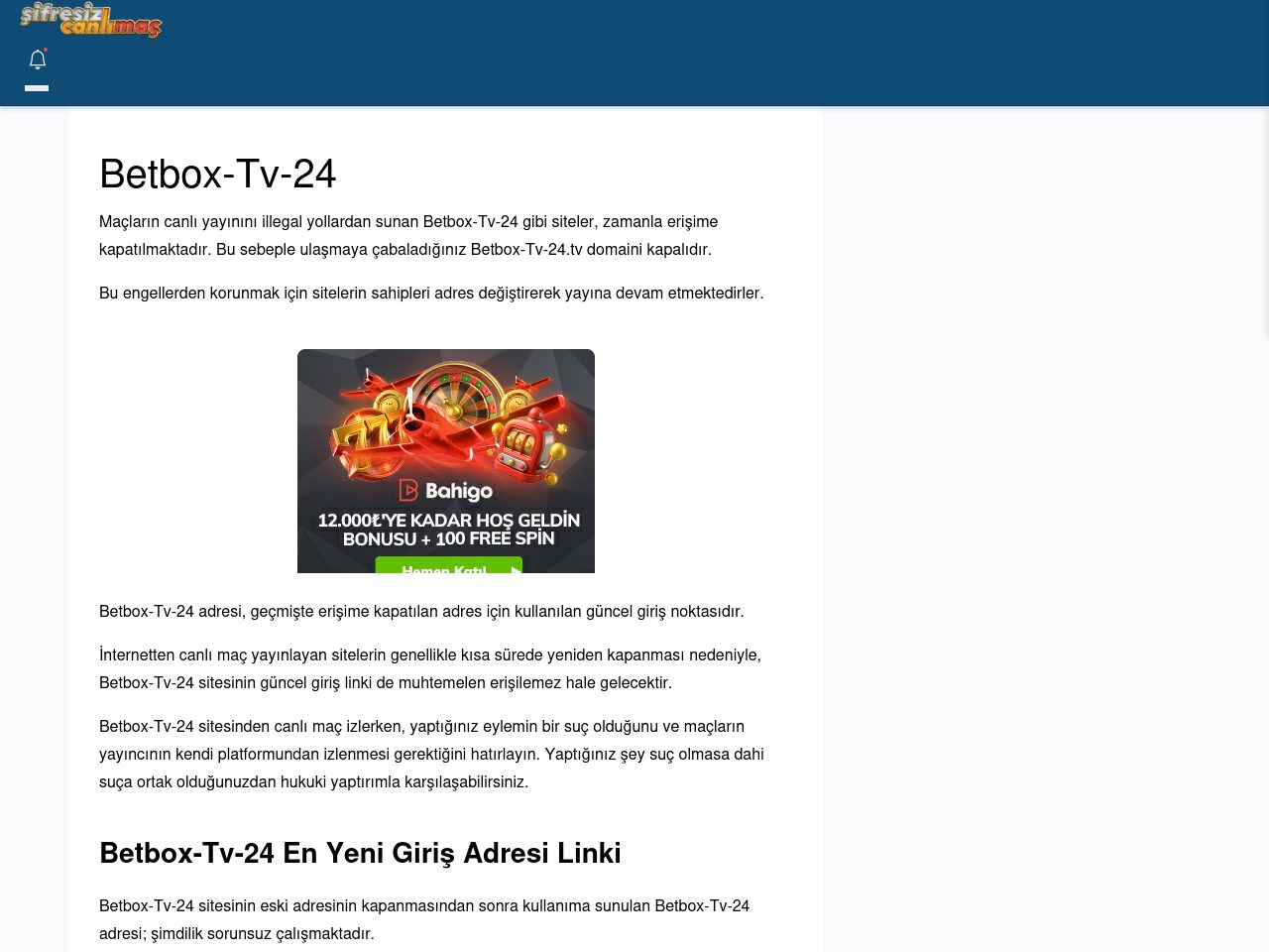 Betbox-Tv-24 Giriş Linki - Şifresiz canlı maç izle