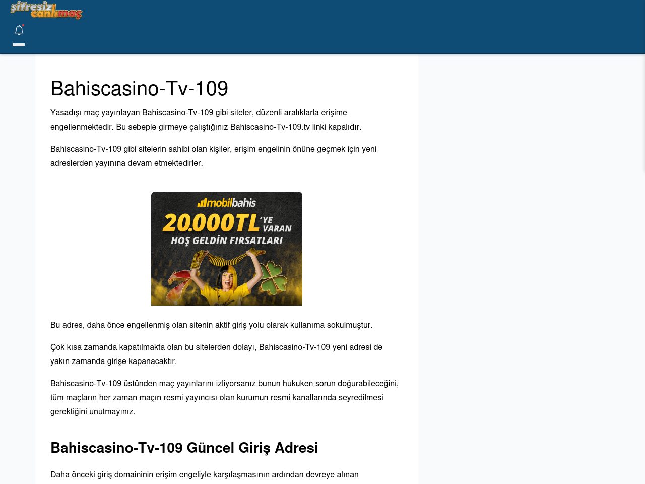 Bahiscasino-Tv-109 Giriş Linki - Şifresiz canlı maç izle