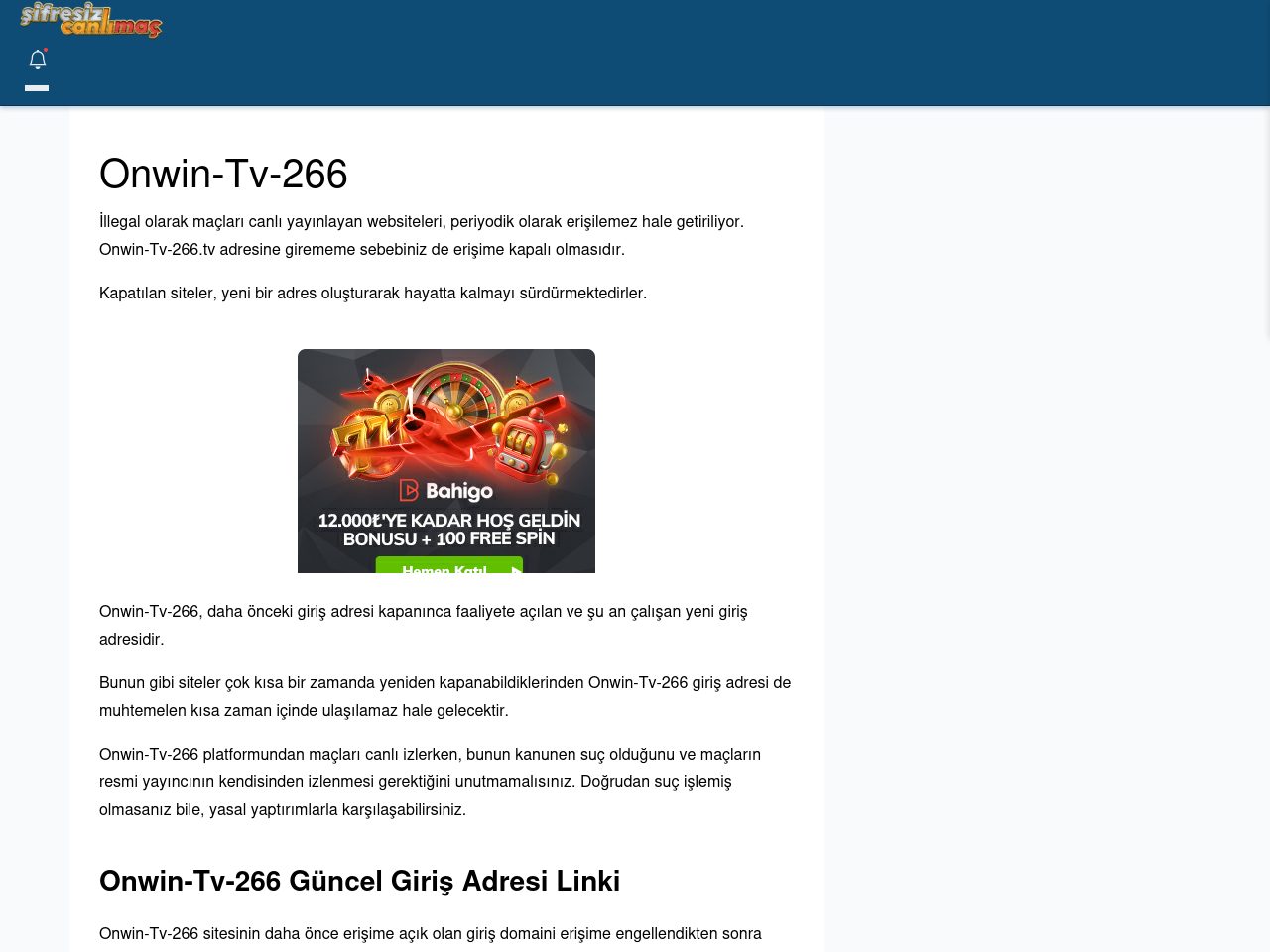 Onwin-Tv-266 Maç İzle - Şifresiz canlı maç izle