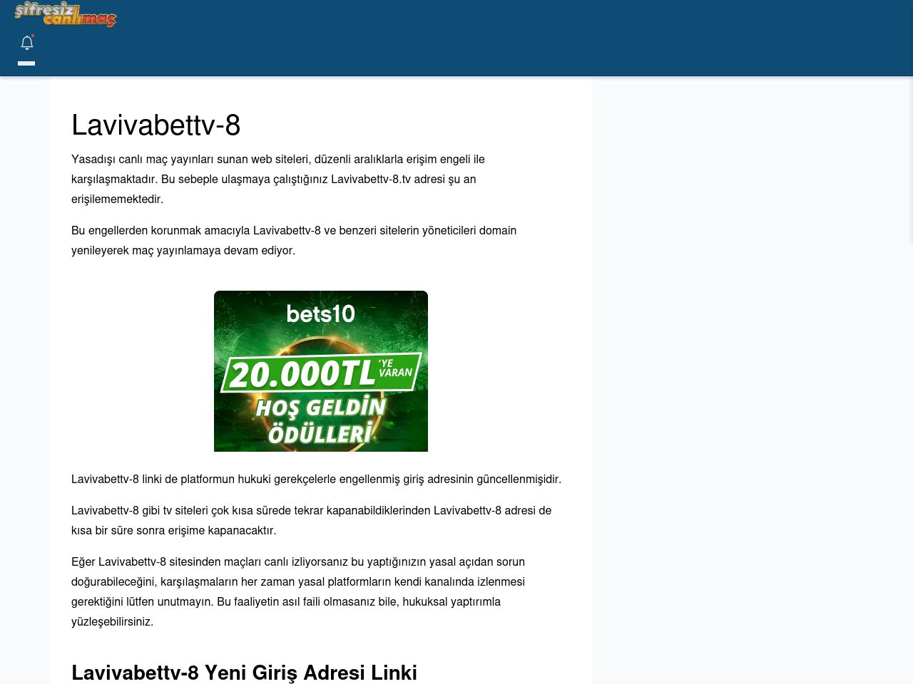 Lavivabettv-8 Canlı Maç İzle - Şifresiz canlı maç izle