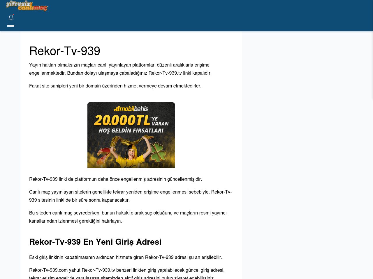 Rekor-Tv-939 Canlı Maç - Şifresiz canlı maç izle