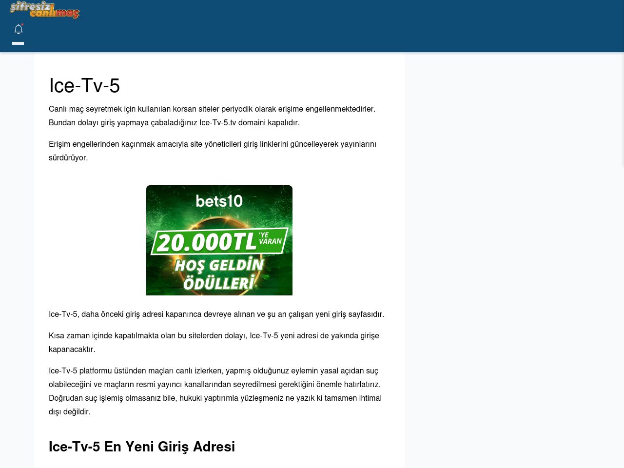 Ice-Tv-5 Güncel Giriş - Şifresiz canlı maç izle