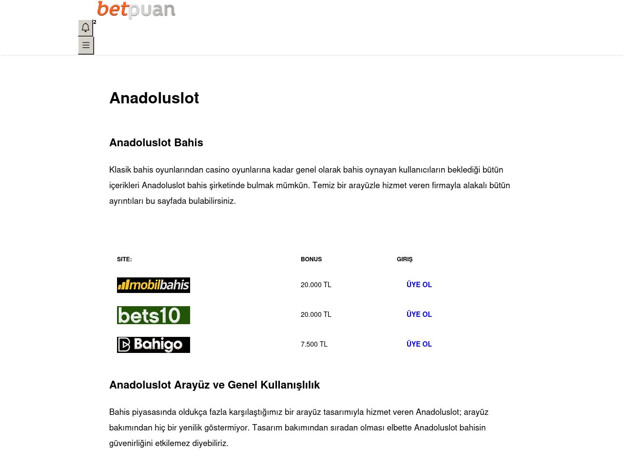 Anadoluslot Bahis