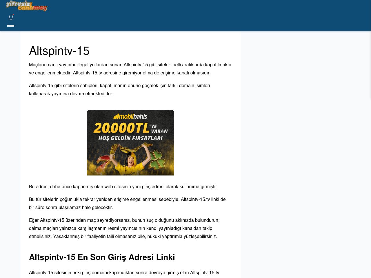 Altspintv-15 Maç İzle - Şifresiz canlı maç izle